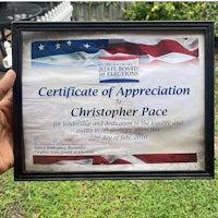 a certificate of appreciation for christopher pace